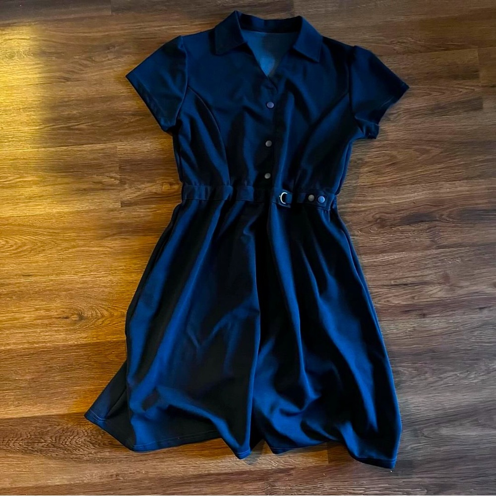 Retro Style Button Belted Shirt Dress